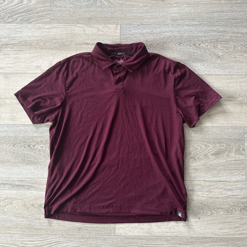 Rugby University Burgundy Men's Slim Fit Polo Shirt Size Large